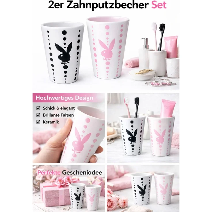 Playboy Home 2er Set Bunny Becher Zahnputzbecher Trinkbecher