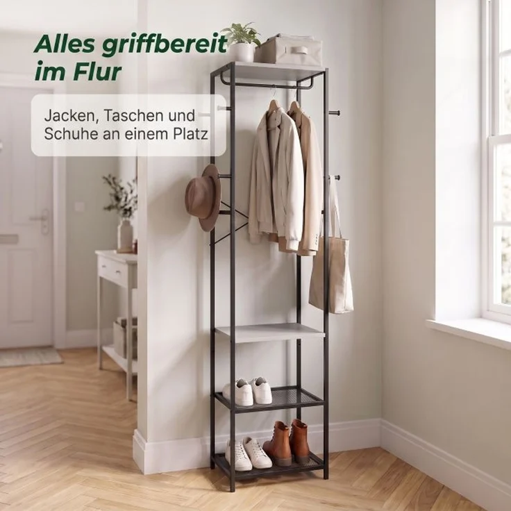 Relaxdays Garderobenständer Haken, Ablage & Stange – Bild 2