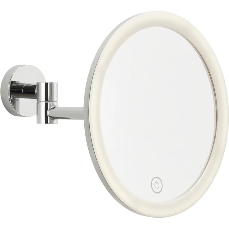 tesa Schminkspiegel Visioon Kosmetikspiegel mit Beleuchtung, Montage ohne Bohren, Chrom (Komplett-Set, 1-St, Make-Up-Spiegel mit Schwenkarm, USB-C-Ladekabel, Power. Kit Klebelösung), Wandspiegel mit dimmbaren LEDs, 5-fach Vergrößerung, Touch-Bedienung – Bild 1
