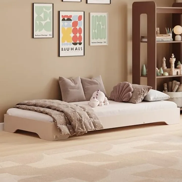 smartwood Kinderbett 140x200 Kaschmir - Bodenbett aus Kiefernholz mit FSC-Zertifikat - Montessori Bett mit geradem Lattenrost bis zu 300 kg für Jungen und Mädchen - Einfache Montage - TILA 7