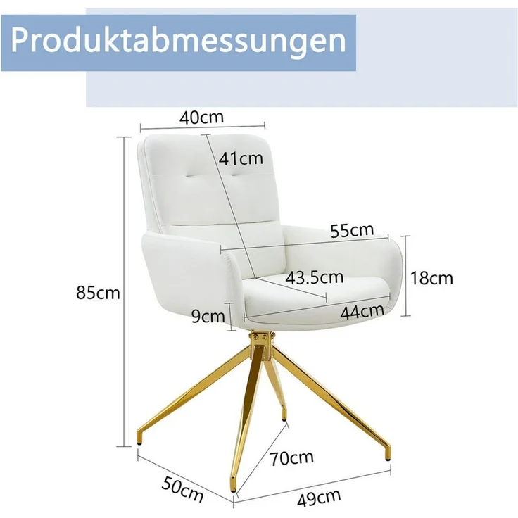JUFU Drehstuhl 2er Set, Küchenstuhl mit 360° Schwenkfunktion, Polsterstuhl (2 St), Esszimmerstuhl & Schreibtischstuhl, Stabile Metallbeine – Bild 2
