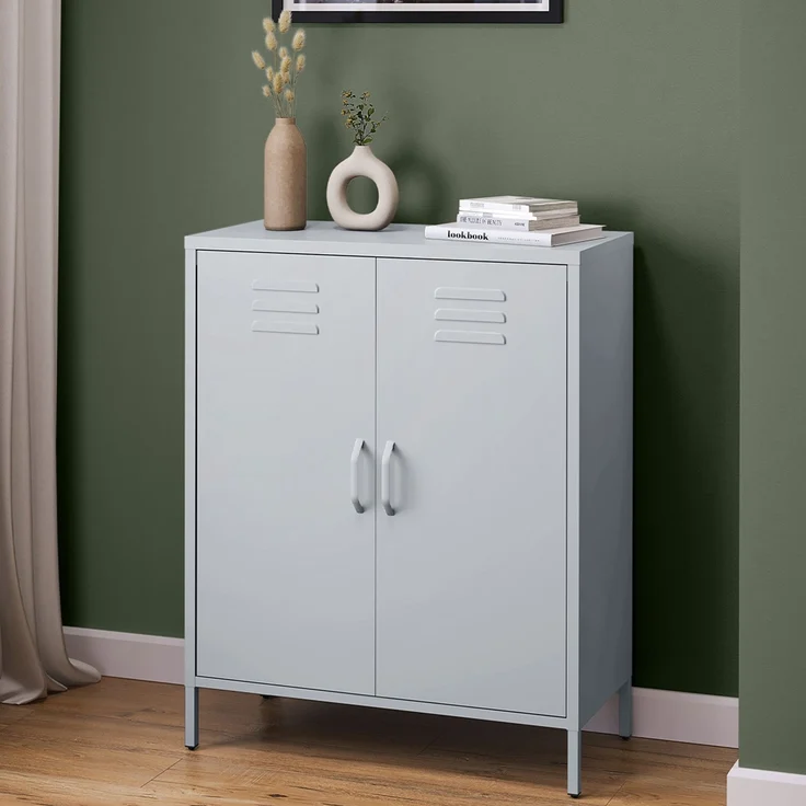 skølm 'Atria' Metallkommode, grau, 100x38x80 cm, Metallschrank mit 3 Fächern – Bild 1
