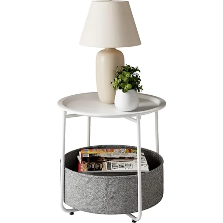 Vicco Couchtisch Liva, Rund, Weiß, Holzwerkstoff, 2 Fächer, 47x50 cm, ideal für Wohnzimmer und Balkon – Bild 7
