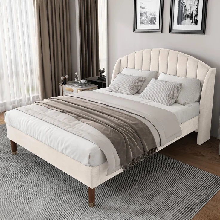 Polsterbett 160x200 cm aus Samt mit Kopfteil und Lattenrost – zeitloses Design und hoher Komfort – Bild 4