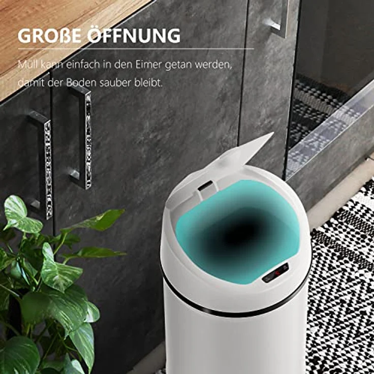 Ribelli Edelstahl Mülleimer 50 Liter - Abfalleimer mit Sensor - automatisches Öffnen und Schließen - Klemmring für Müllbeutel - Abnehmbarer Deckel - mit LED-Funktionsanzeige (Weiß) – Bild 7