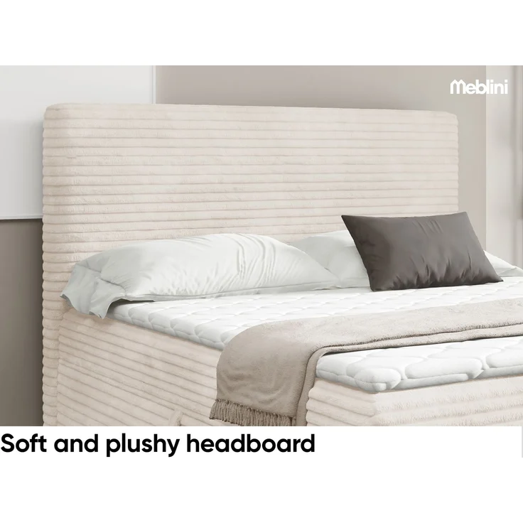 MEBLINI Boxspringbett mit Bettkasten - 200x200 - H4/Creme Cordstoff - TALIA - Gepolstert Doppelbett mit Matratze und Topper - Polsterbett mit Stauraum - Bett mit Kopfteil - Stauraumbett – Bild 4