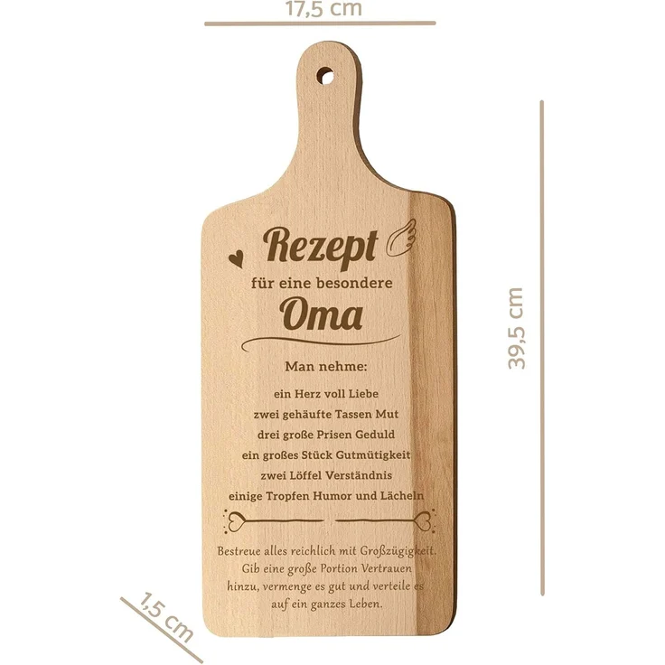 Spruchreif® Schneidebrett XL Schneidebrett mit Griff und Öse ·Rezept Oma/Mama · Geburtstag, (1-St) – Bild 4