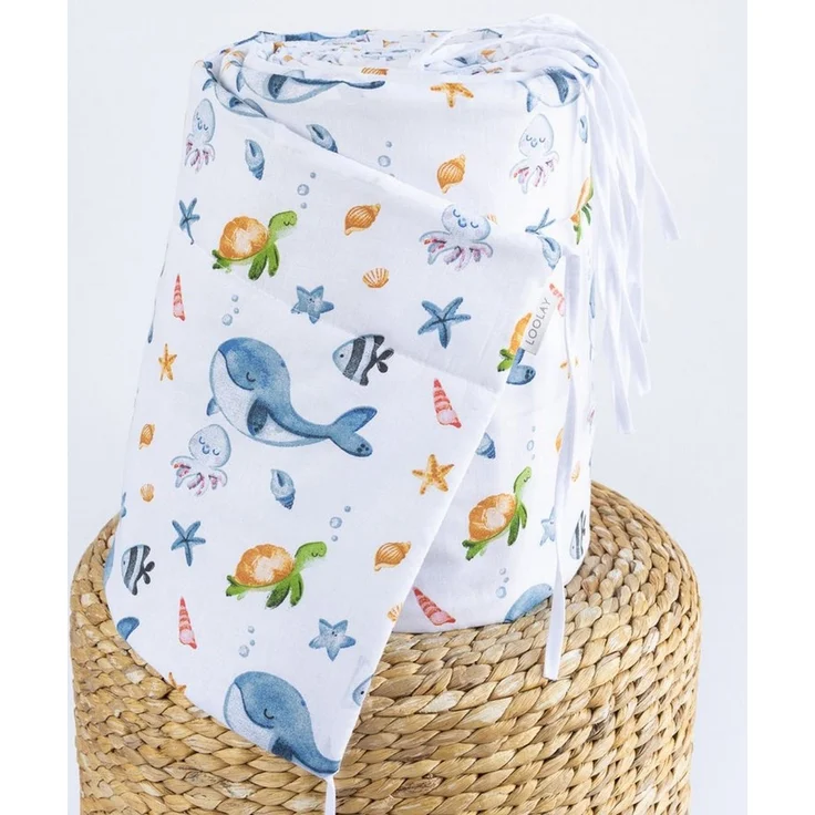 Loolay Bettnestchen Meer Ozean Wal Fische Schildkröte Baumwolle Babybett BETTUMRANDUNG, (Bett 140 x 70cm - 420, 210 cm, 120 x 60cm - 360, 180 cm, Babyausstattung Umrandung Kopfschutz Kantenschutz Bettschlange), PREMIUM Baby GESCHENK! 100% Bio Baumwolle! – Bild 5