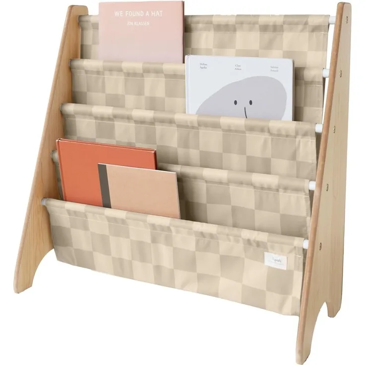 3 Sprouts Kinder Bücherregal aus Holz – Montessori Regal für Kinderzimmer - Schachbrettbeige