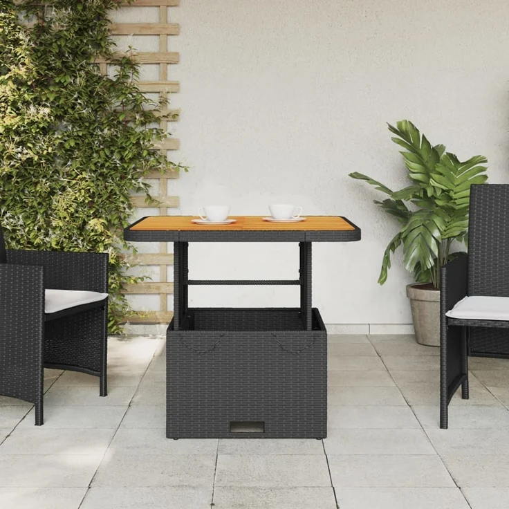 Gartentisch, Beistelltisch, Balkontisch Schwarz 80x80x71 cm Poly Rattan und Akazienholz – Bild 3