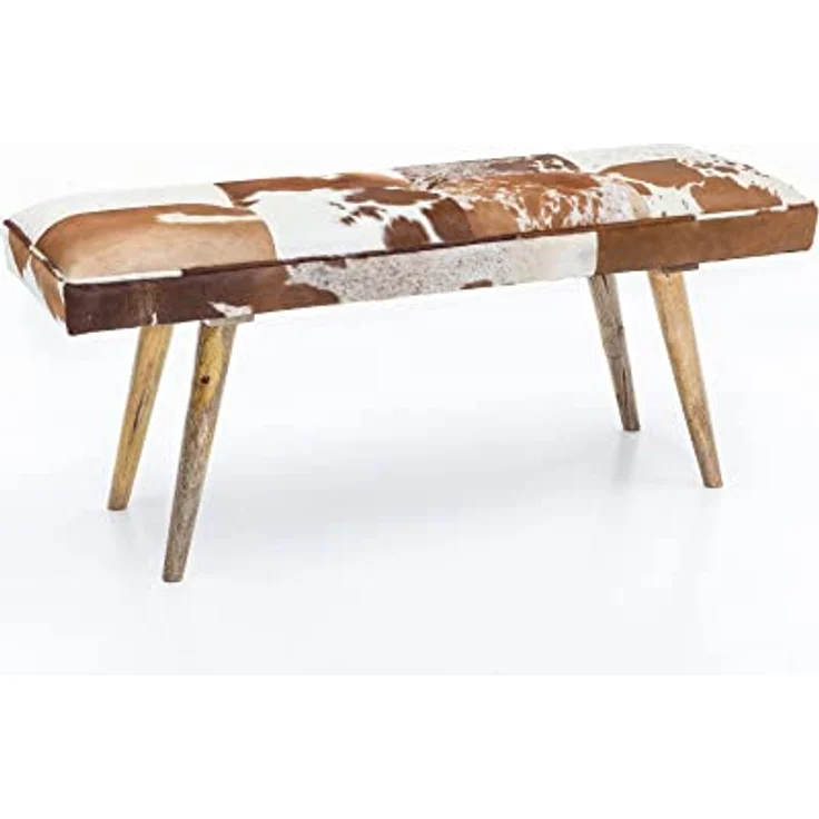 Wohnling Sitzbank Ziegenfell / Massivholz Bank 120 x 40 x 52 cm | Polsterbank Flur Esszimmer Braun | Kleine Bettbank Fell | Dielenmöbel Flurbank – Bild 2