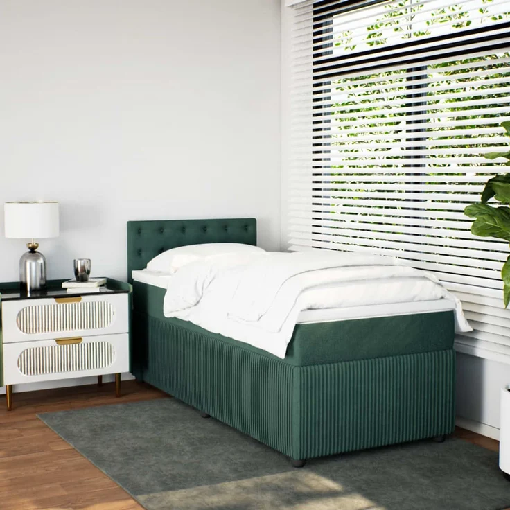 vidaXL Boxspringbett mit Matratze Dunkelgrün 90x200 cm Samt 3289941 – Bild 4