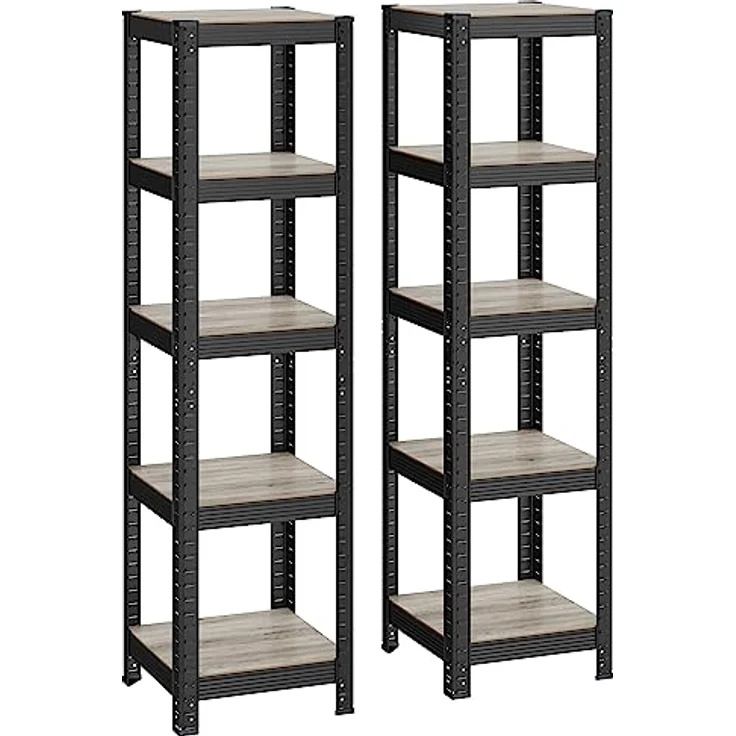 SONGMICS Standregal, 2er Set, Bücherregal, Lagerregal, 5 Ablagen, verstellbar, 37 x 37 x 150 cm, jeweils bis 400 kg belastbar, für Küche, Wohnzimmer, Greige-schwarz GLR037B12 – Bild 2