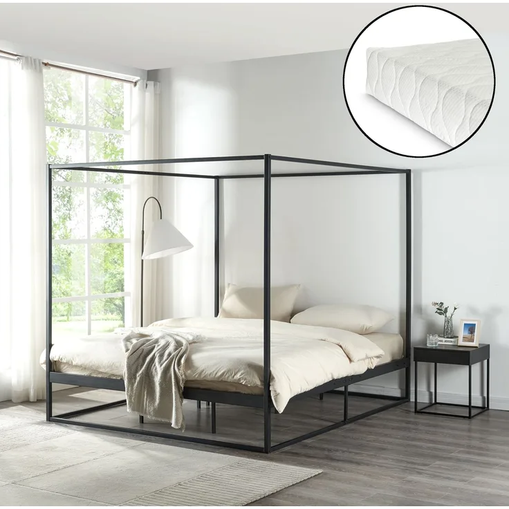 Himmelbett Kristianstad mit Matratze 180x200 cm Schwarz [en. casa]