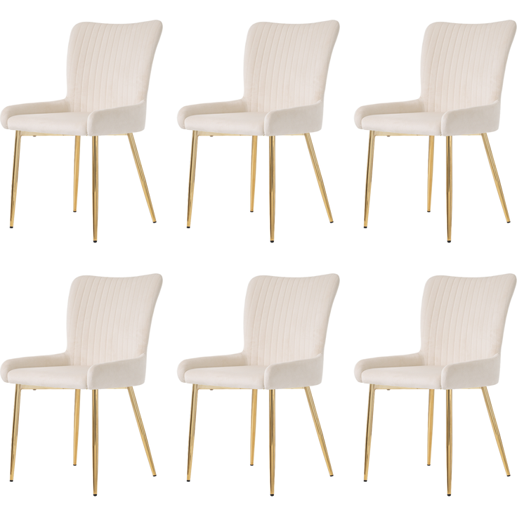 Esszimmerstuhl-Set, Samt, 6er-Set mit Metallgestell, 58×47×85 cm, Beige/Gold – Bild 8