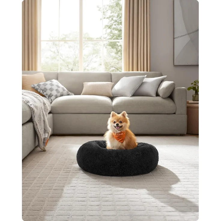 Feandrea Hundebett flauschig, Donut Kissen, waschbar, Polsterung in der Mitte herausnehmbar, Langer Plüsch, tintenschwarz, 60x20 cm – Bild 2