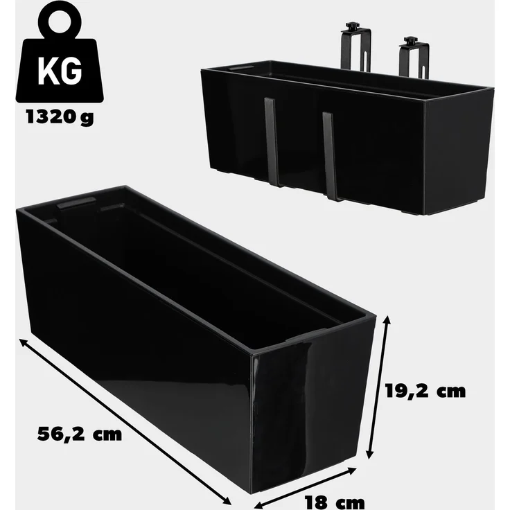 KADAX Blumentopf Balkonkastengriffe 19x56cm Schwarz – Bild 2