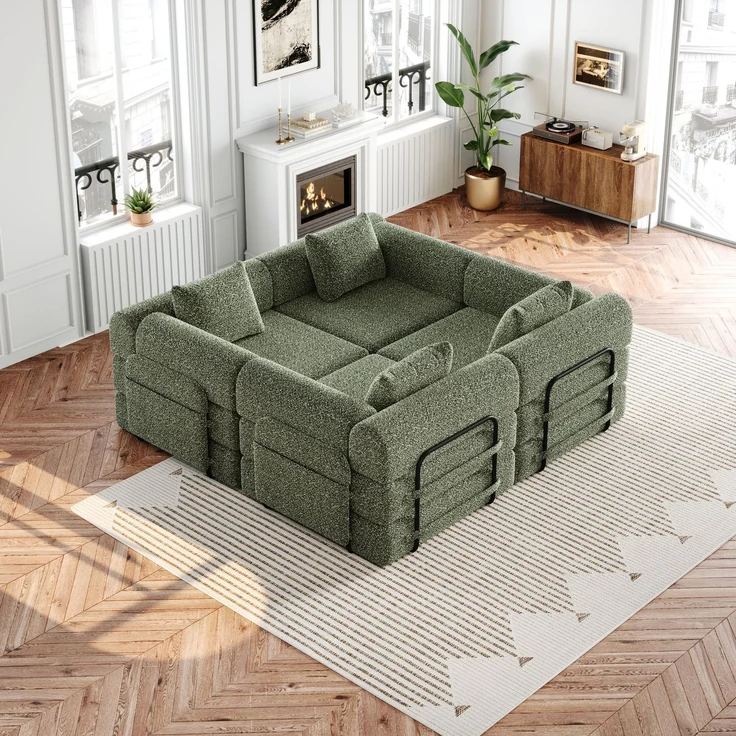 ZUBALIYA SchlafSofa mit LED - Beleuchtung, mit Ablageflächen, mit Chenille - Bezug, mit Samtbezug, mit breiten Armlehnen – Bild 9