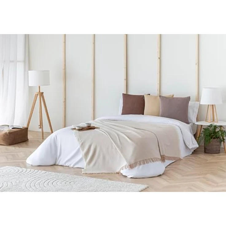 Todocama - Mehrzweck-Tagesdecke, Sofaüberwurf, Überwurf für Bett, Sofaüberwurf, Jarapas, glatt (230x260 cm, Sandbeige) – Bild 7