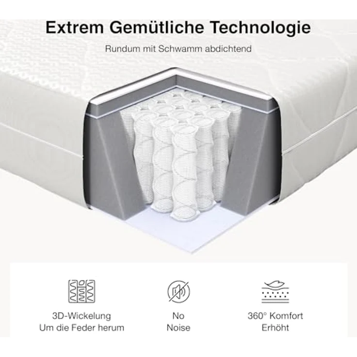 Novilla Matratze 90x200 Taschenfederkernmatratze 7-Zonen H2/H3 atmungsaktivem Bezug & Komfortschaum Öko-Tex & CertiPUR-US Zertifiziert – Federkernmatratze für Einzelbett & Doppelbett Höhe 24 cm – Bild 4