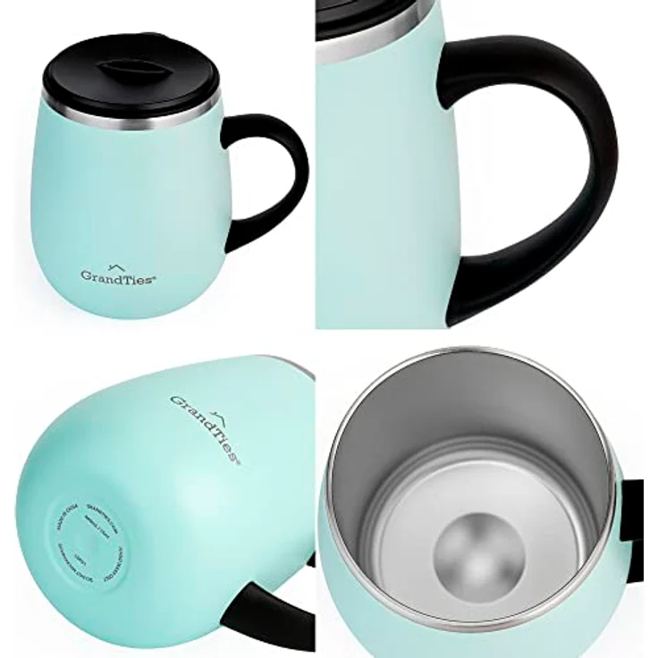 Grandties Insulated Coffee Mug with Handle, Sliding Lid for Splash-Proof 16 oz Wine Glass Shape Thermal Tumbler with Double Walled Vacuum Stainless Steel to Keep Beverages Hot or Cold- Powder Green – Bild 9