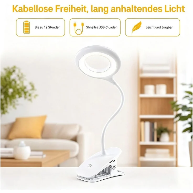 ibettertec LED Leselampe Leselampe Bett Klemmlampe Augenschutz Buchlampe 360° Flexibel, LED fest integriert, Neutralweiß, Kaltweiß, Warmweiß – Bild 3