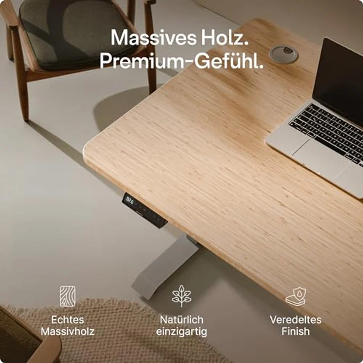 Desktronic Höhenverstellbarer Schreibtisch aus Bambus (140x70 cm) – Elektrisch höhenverstellbar mit flüsterleisem Dual-Motor & Touchscreen – Hohe Tragfähigkeit – Stehtisch HomePro – Bild 9