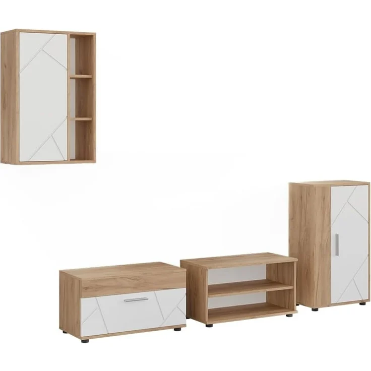 Wohnwand Berno Goldkraft Eiche/Weiß 4-teiliges Set Vicco – Bild 1