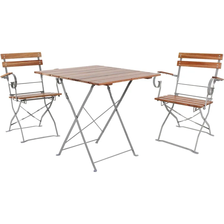 Biergarten Set Klapptisch + 2 Klappstühle mit Armlehnen Akazie 70x70cm