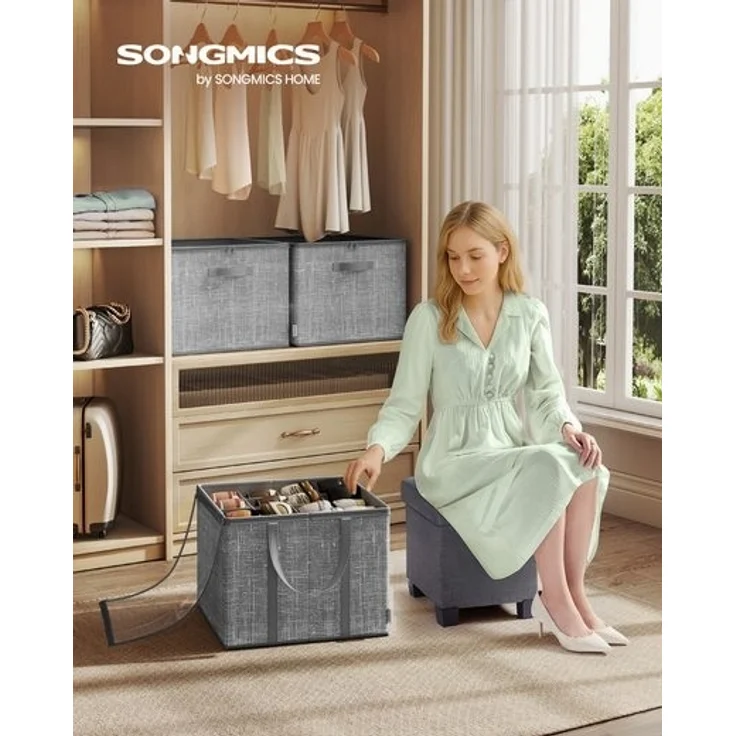 SONGMICS Schuh-Organizer, für bis zu 16 Paar Schuhe, Schuhaufbewahrung, Griffe, transparenter Deckel, für Schlafzimmer Eingangsbereich Kleiderschrank – Bild 2