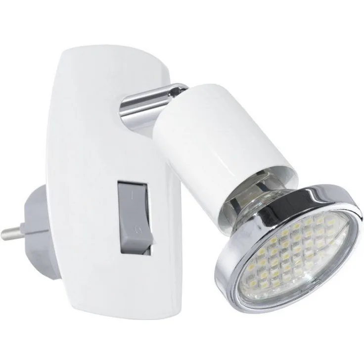 EGLO Steckdosenleuchte MINI 4 Steckerlampe - Stahl - GU10 - 1X2,8W - IP20, Ein-/Ausschalter, Leuchtmittel wechselbar, Steckdosenspot, Steckdosenstrahler, Schalfzimmerleuchte, L7 x H10 cm