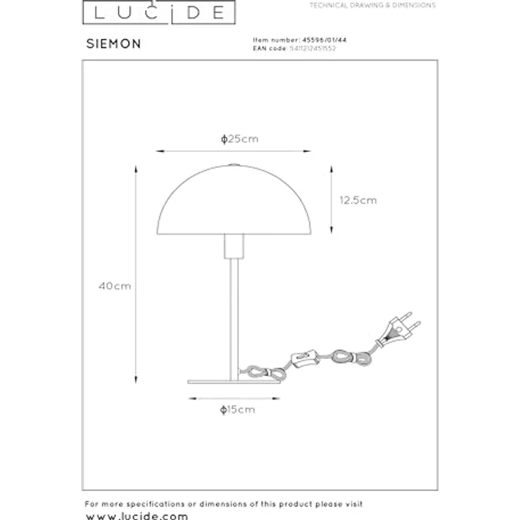 Lucide 45596/01/44, Nachttischlampe mit E14 Fassung für dimmbare und Smart-Home-Leuchtmittel, weiß – Bild 8