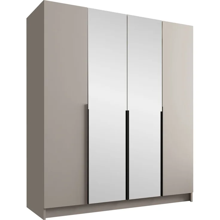 Mirjan24 'Salkor' Drehtürenschrank mit 4 Türen, Laminatplatte, 215 x 58 x 200 cm, Cashmere / Schwarz, mit Spiegel