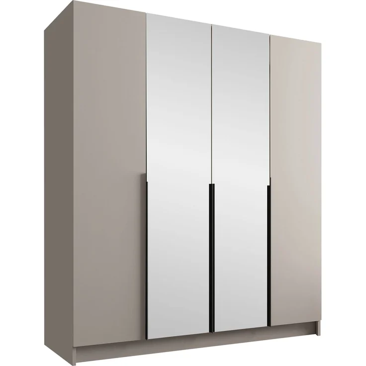 Mirjan24 'Salkor' Drehtürenschrank mit 4 Türen, Laminatplatte, 215 x 58 x 200 cm, Cashmere / Schwarz, mit Spiegel – Bild 1