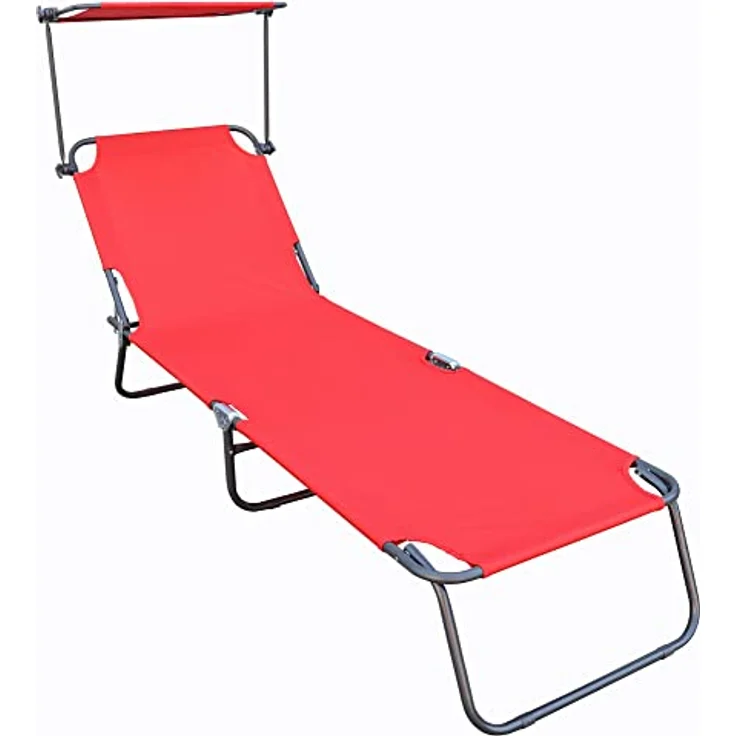 Ambia Garden Dreibeinliege, Rot, wetterfest, verstellbares Dach, klappbar, verstellbare Rückenlehne, 55x24x185 cm, Gartenmöbel – Bild 1