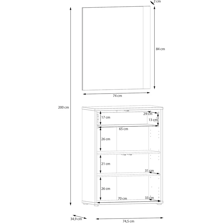 Forte ALICE SPRINGS Flurkommode 70 80, moderner Garderobenschrank mit 2 Türen und 1 Schublade, inkl. Spiegel, Holzwerkstoff, Terrakotta, 74,5 cm breit x 200 cm hoch x 34,9 cm tief – Bild 8