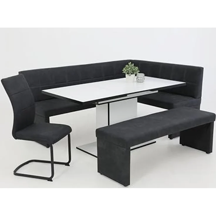 Hela Tische, Esstisch Säulentisch Ariana, Dekor Weiß melaminbeschichtet Kanten Schwarz, ausziehbar, Maß 120-160x80 cm – Bild 7