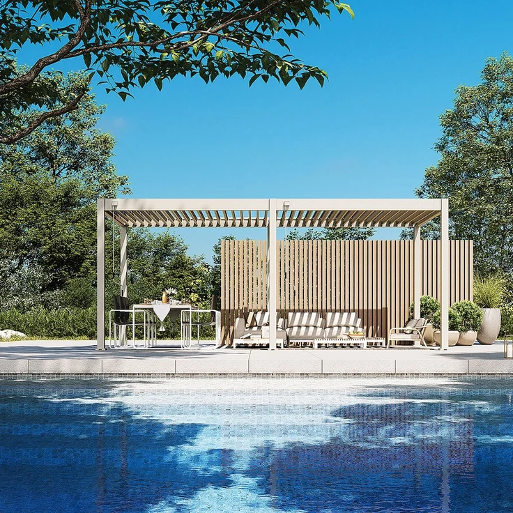 Weide Classic Pergola Aluminium 3x6m mit Lamellendach freistehend Ivory Sand – Bild 2