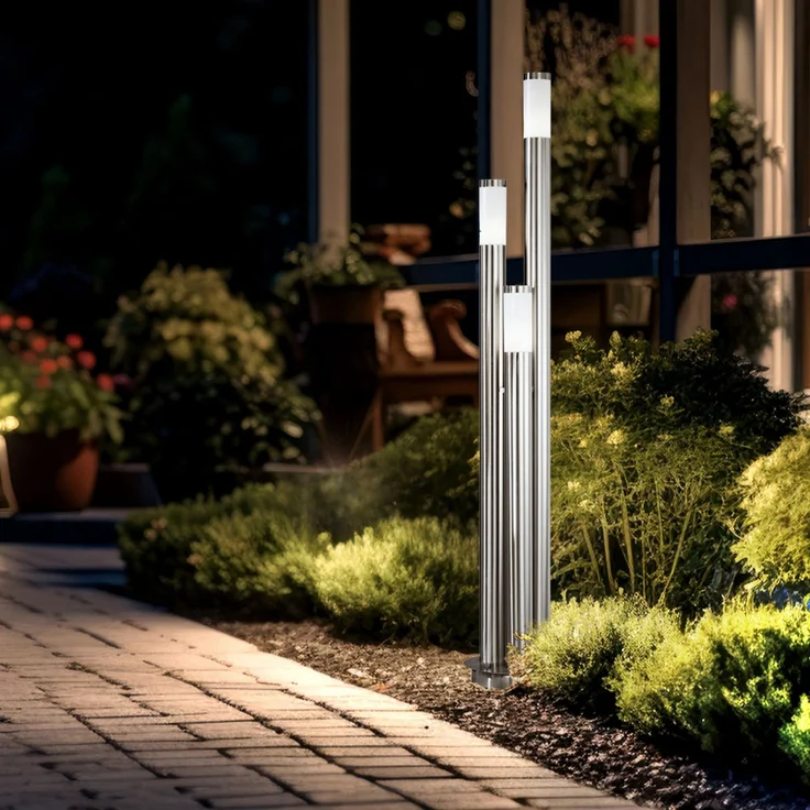 LED Stehlampe, Edelstahl silber, 3-Säulen, H 170 cm – Bild 2