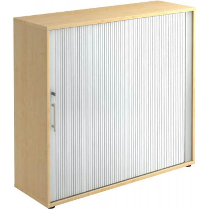 Hammerbacher Rollladenschrank, horizontal, 3 Ordnerhöhen, 110 x 40 x 120 cm, Ahorn/Silber, Relinggriff