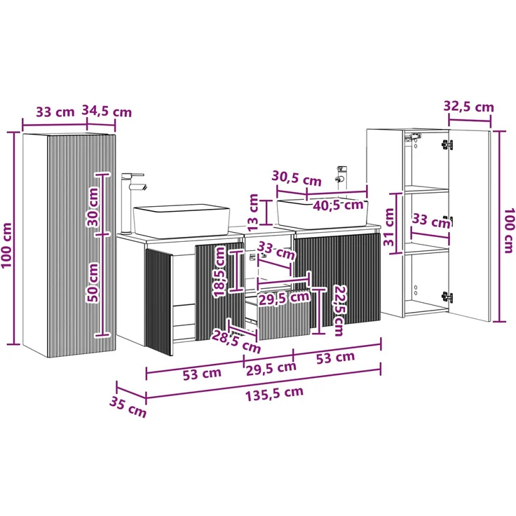 vidaXL Badezimmerschrank-Set 5 stk. Sonoma-Eiche 136 x 35 x 80 cm 3405995 – Bild 12