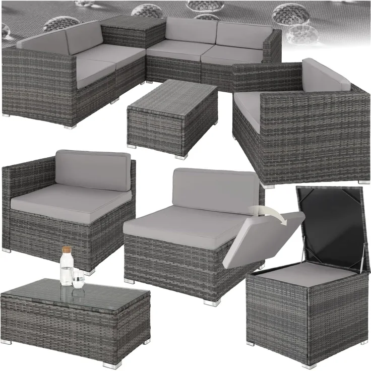 tectake Loungeset Rattan Lounge, (Set, 7-tlg), für 5 Personen