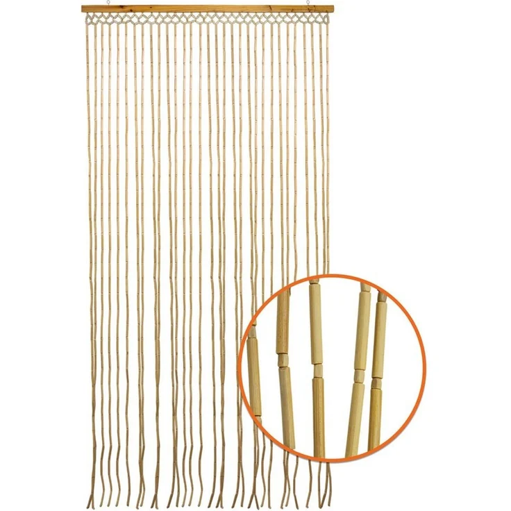 Spetebo Perlenvorhang Dekorativer Türvorhang im Retro Stil mit 31 Strängen 180x90 cm (1 St), Hakenaufhängung, halbtransparent, Holz, Holzperlenvorhang im Boho Chic Design – Bild 3