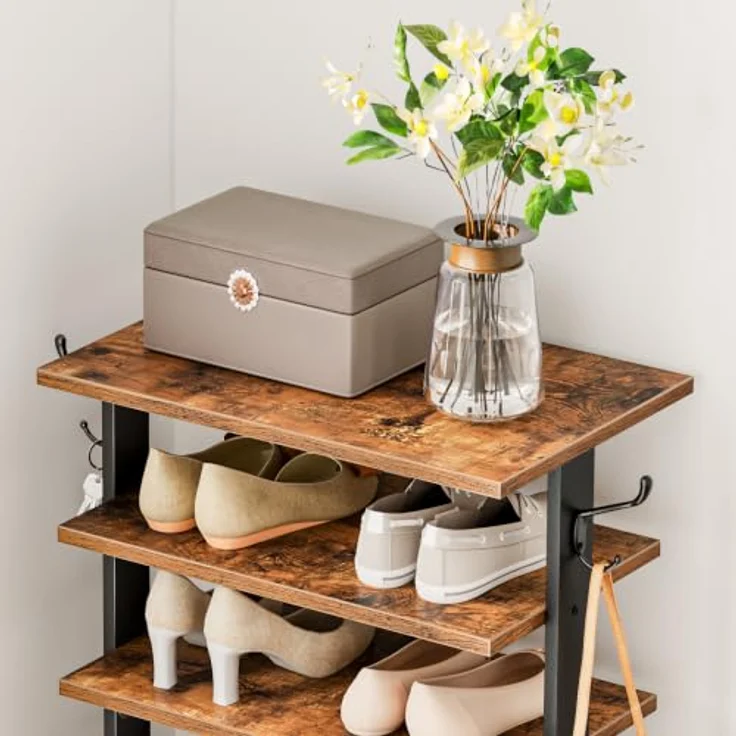HOOBRO 8-lagiges Schuhregal, schmales Schuhablage mit 2 Haken, platzsparend und stabil, für Eingang, Wohnzimmer, Schlafzimmer, 50 cm EBF750XJ01 – Bild 4