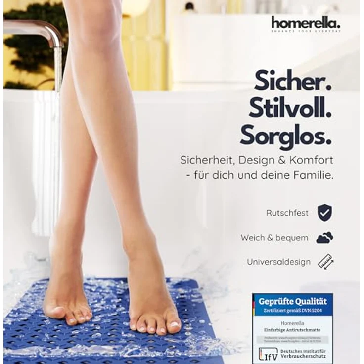 Homerella Badematte rutschfest Hautsensitiv 88x39cm, INKL. AUFHÄNGUNG, Antirutschmatte Badewanne BPA frei, Duschmatte schimmelresistent & maschinenwaschbar – Bild 3