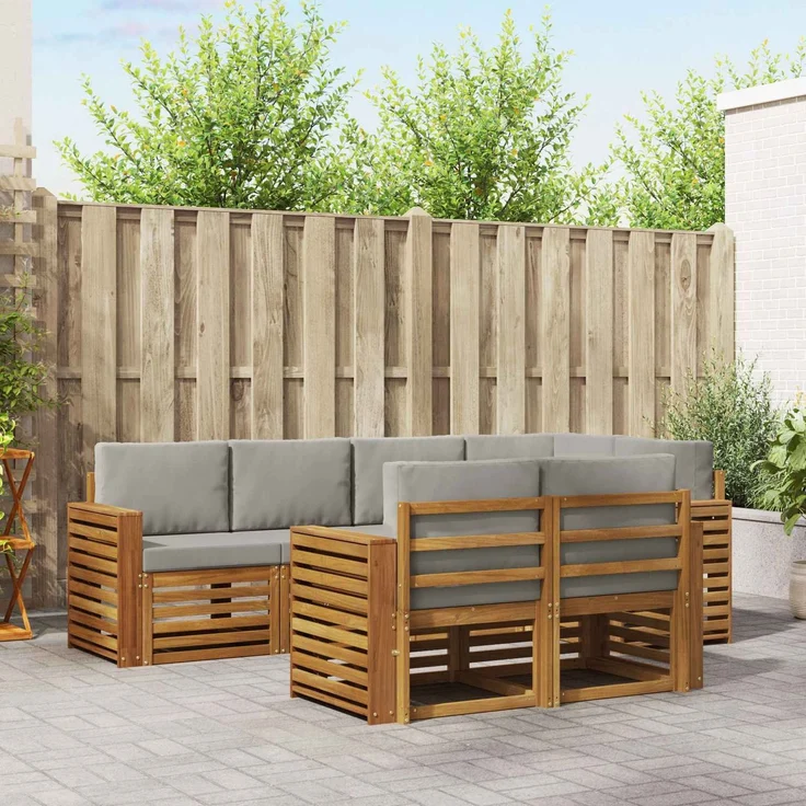 vidaXL Outdoor-Sofagarnitur 7 stk. 7-Sitzer Natur und Hellgrau 3374976 – Bild 1