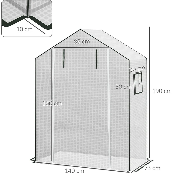 MELAYR, Ersatzfolie für Gewächshaus, Ersatzabdeckung mit UV-Schutz, Rolltür, Seitenfenster, 140 x 73 x 190 cm, Weiß – Bild 5