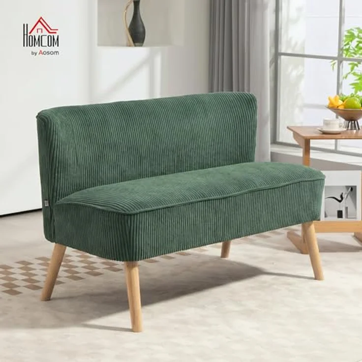 HOMCOM 2-Sitzer Sofa, Couch mit Kordoptik, Holzbeine, Doppelsofa 1 Teile, für Wohnzimmer, Schlafzimmer, 117 x 56,5 x 77 cm, Grün – Bild 3