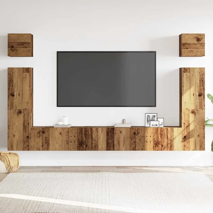 vidaXL 6-tlg. TV-Schrank-Set Wandmontage Altholz-Optik Holzwerkstoff 3329141 – Bild 2