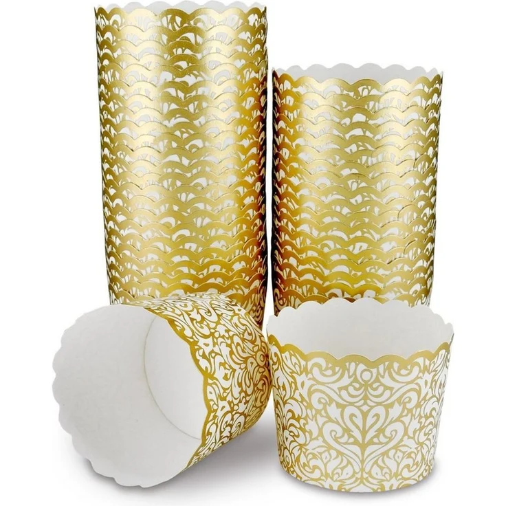 Frau WUNDERVoll Muffinform 25 Muffin Backformen, weiß gold Ornament/Barock, Durchmesser 6,1 cm, (25-tlg) – Bild 1